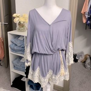 Umgee Lace Trim Romper Blue Size Medium